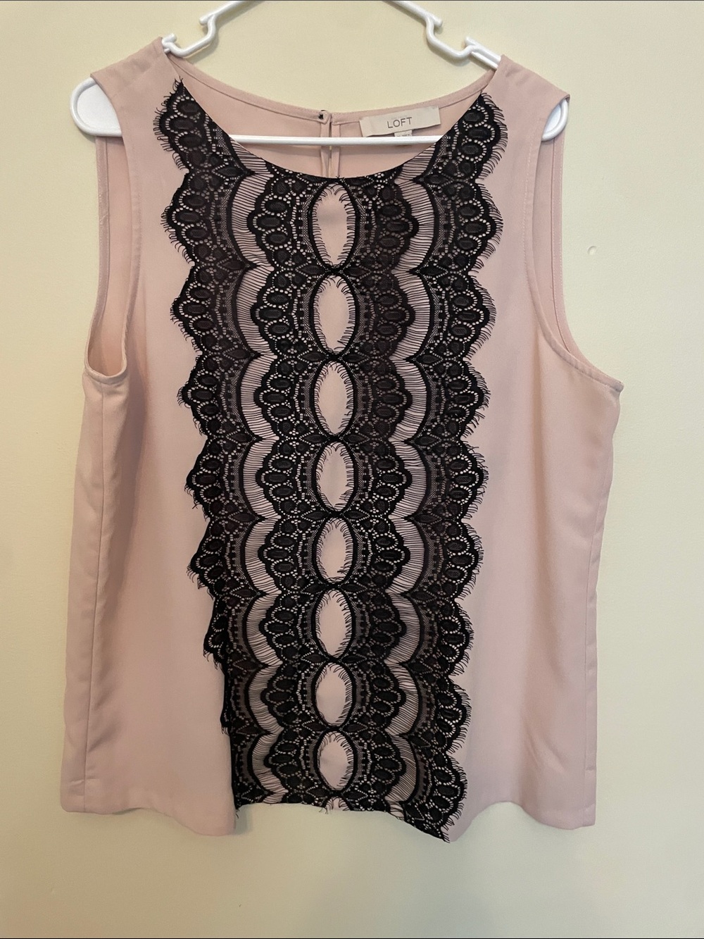 LOFT Blush Pink Sleeveless Top with Black Lace Panel